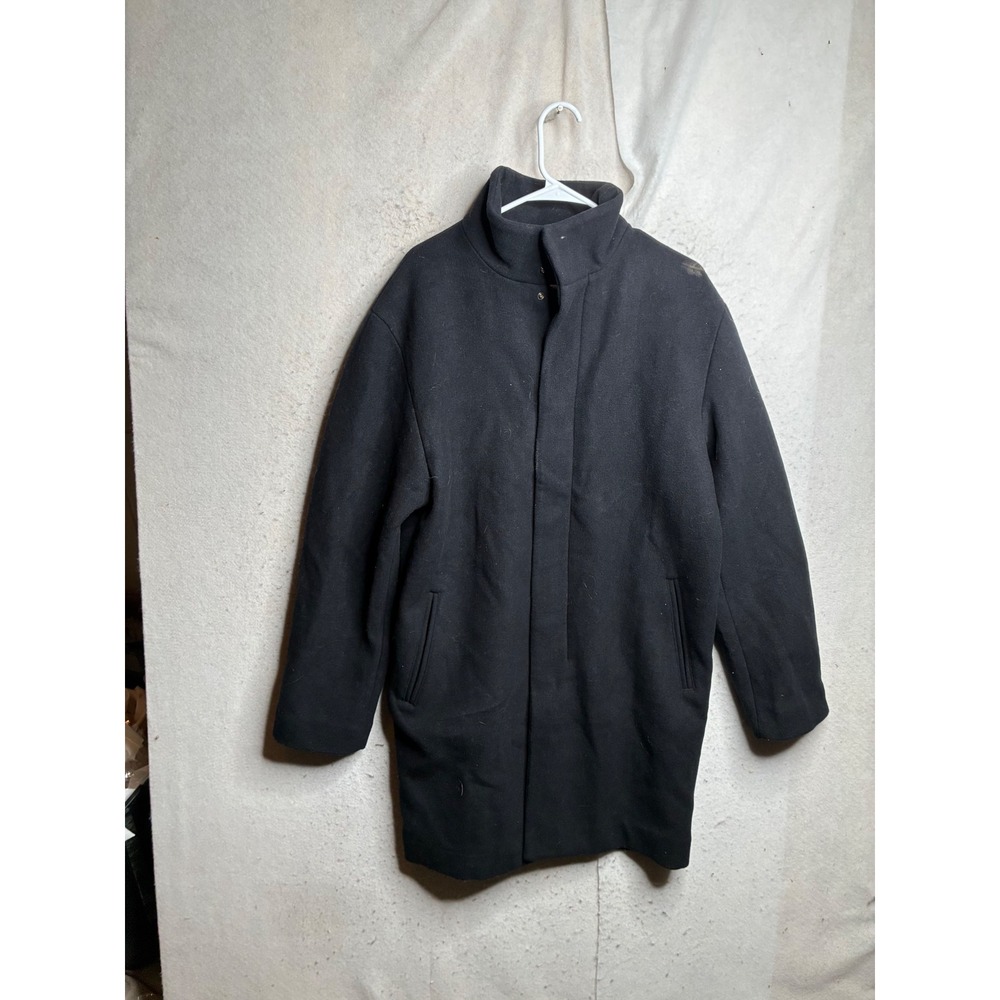 Calvin Klein Mens Black Wool Blend Mock Neck Full Zip Overcoat Jacket Size M